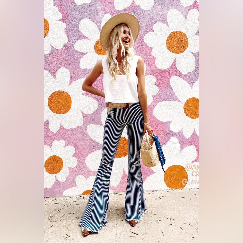 Show Me Your MuMu Blue and White Flare Pants